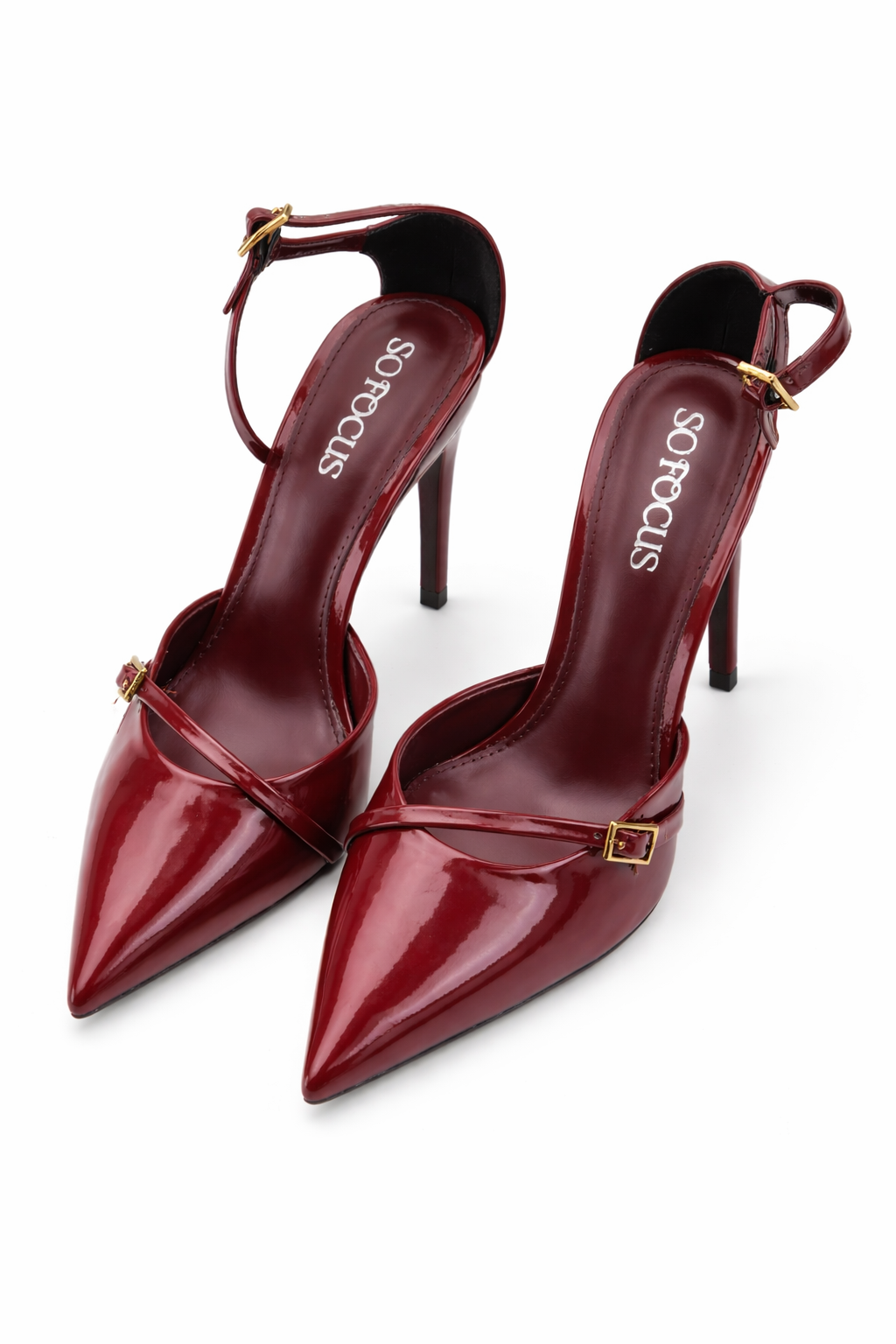 Escarpins Vernis Bordeaux à Bride
